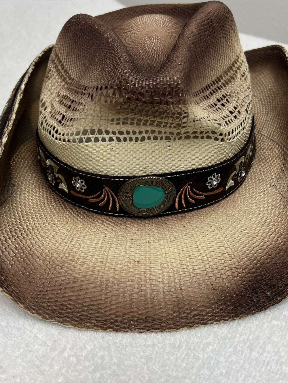 Peter Grim Cowboy Hat Turquoise Stone Rhinestone Western Band NWT
